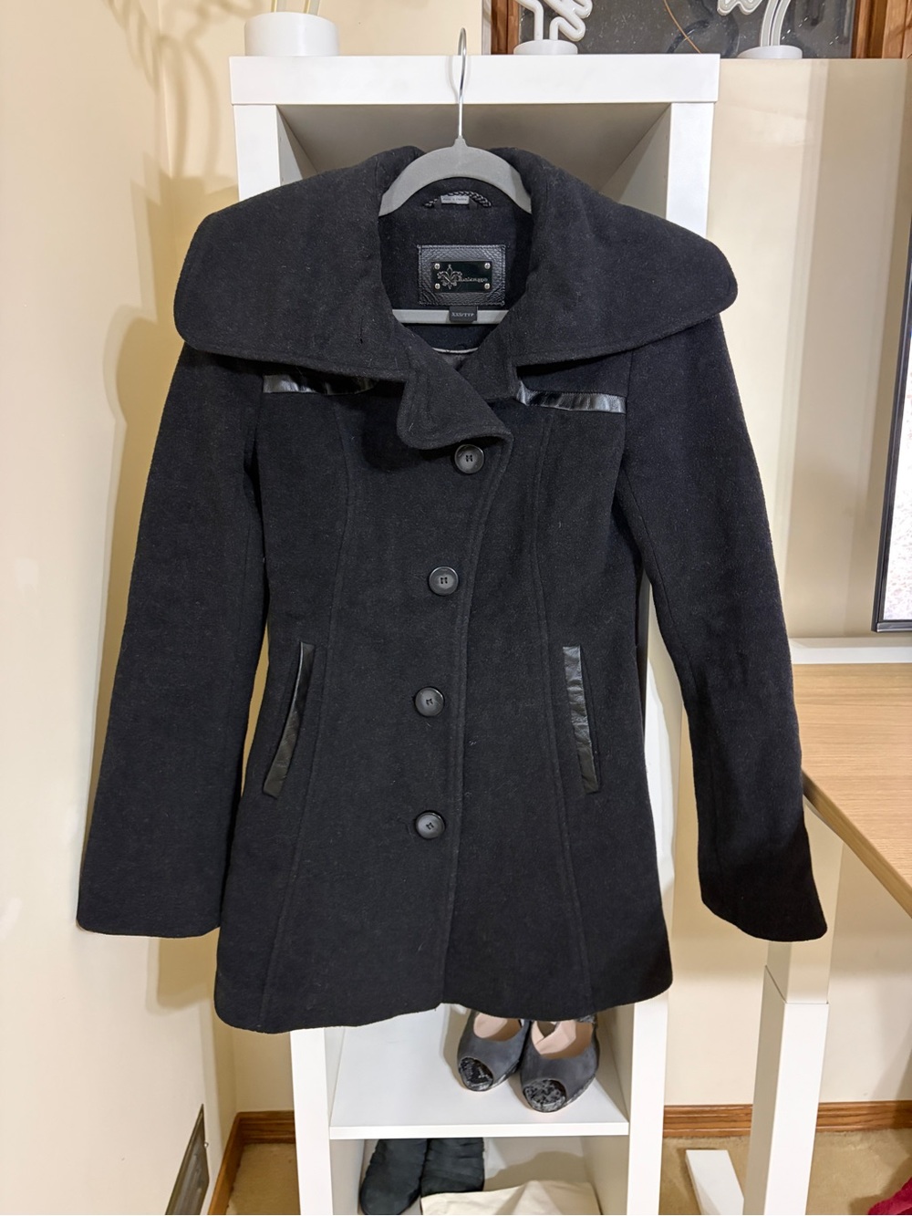 Wool Blend Black Women's Peacoat Jacket